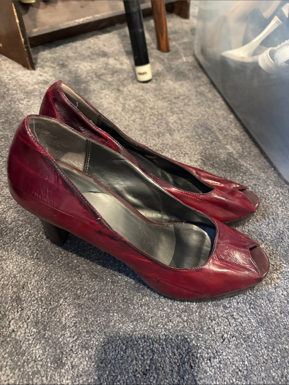 Bass Burgundy Peep-Toe Mid Heel Pumps